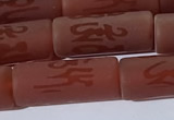 CAA3698 15.5 inches 8*19mm tube matte & carved red agate beads