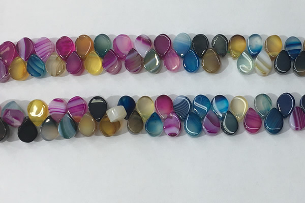 CAA3758 Top drilled 5*8mm flat teardrop line agate beads