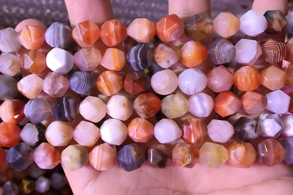 CAA3763 15.5 inches 10mm faceted nuggets mixed botswana agate beads