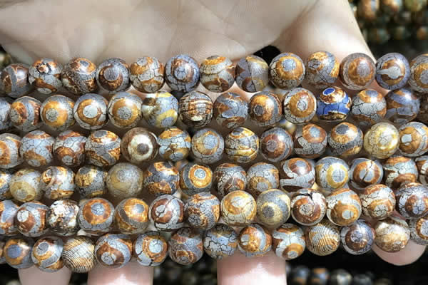 CAA3865 15 inches 8mm round tibetan agate beads wholesale