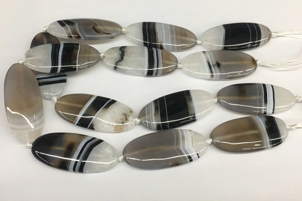 CAA3996 15.5 inches 25*55mm oval line agate gemstone beads