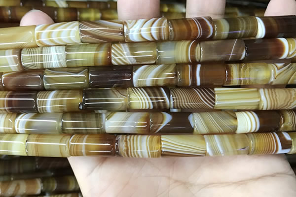CAA4179 15.5 inches 8*16mm tube line agate beads wholesale