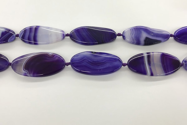 CAA4310 15.5 inches 25*50mm twisted oval line agate beads