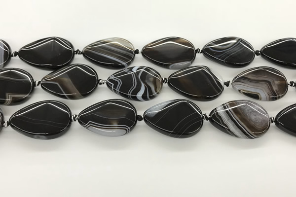 CAA4318 15.5 inches 25*35mm twisted flat teardrop line agate beads