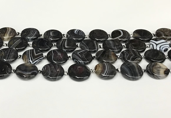 CAA4396 15.5 inches 20mm flat round black banded agate beads