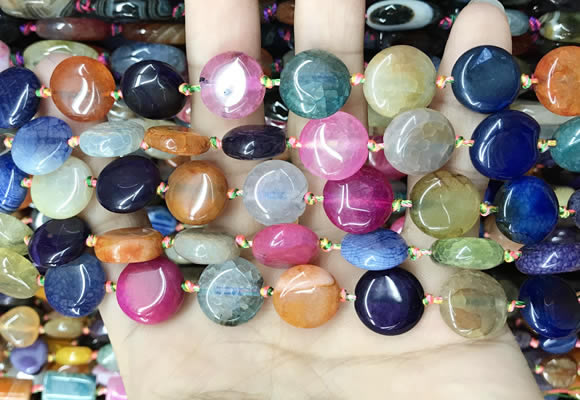 CAA4455 15.5 inches 14mm flat round dragon veins agate beads
