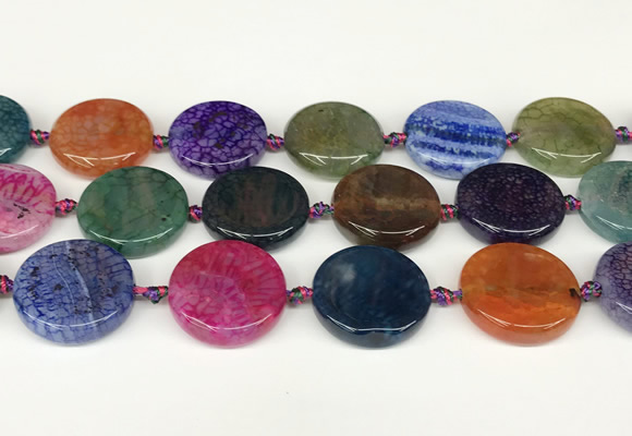 CAA4528 15.5 inches 25mm flat round dragon veins agate beads