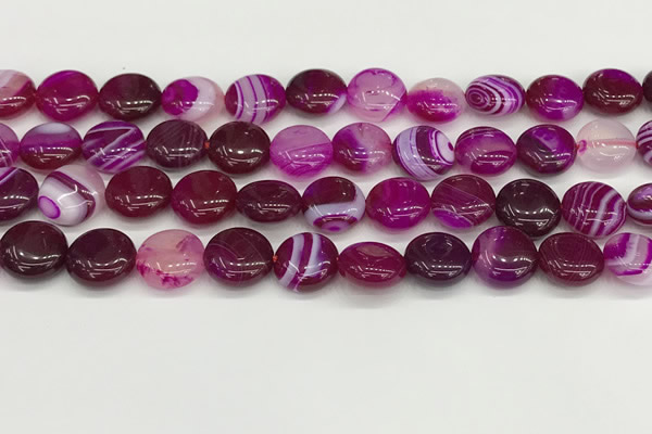 CAA4590 15.5 inches 12mm flat round banded agate beads wholesale
