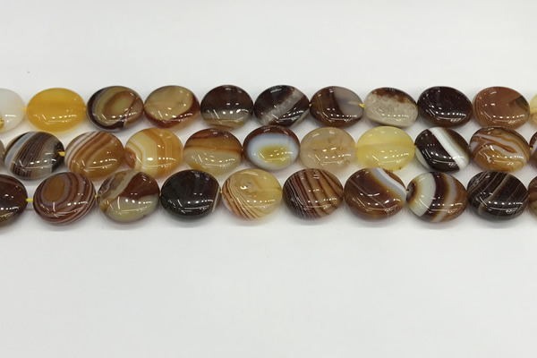 CAA4596 15.5 inches 14mm flat round banded agate beads wholesale