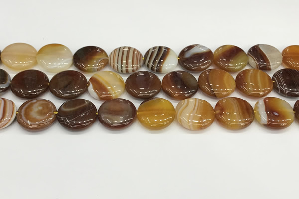 CAA4612 15.5 inches 18mm flat round banded agate beads wholesale