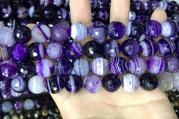 CAA5181 15.5 inches 12mm faceted round banded agate beads