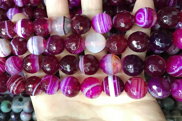 CAA5189 15.5 inches 14mm faceted round banded agate beads