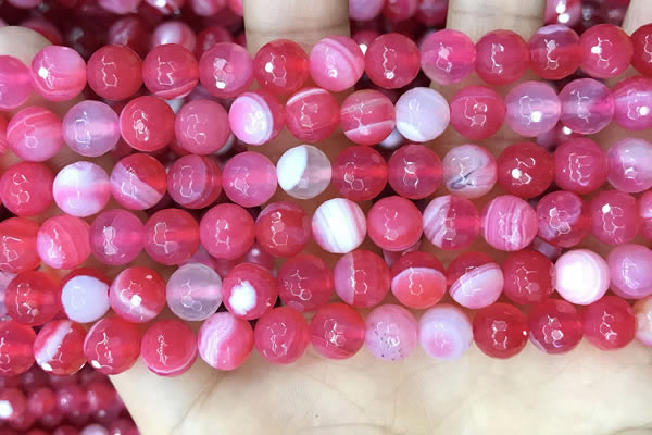 CAA5193 15.5 inches 8mm faceted round banded agate beads