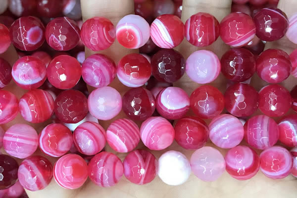 CAA5197 15.5 inches 16mm faceted round banded agate beads