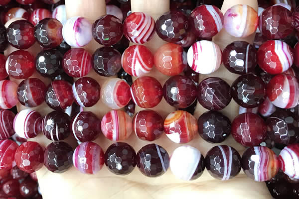 CAA5216 15.5 inches 12mm faceted round banded agate beads