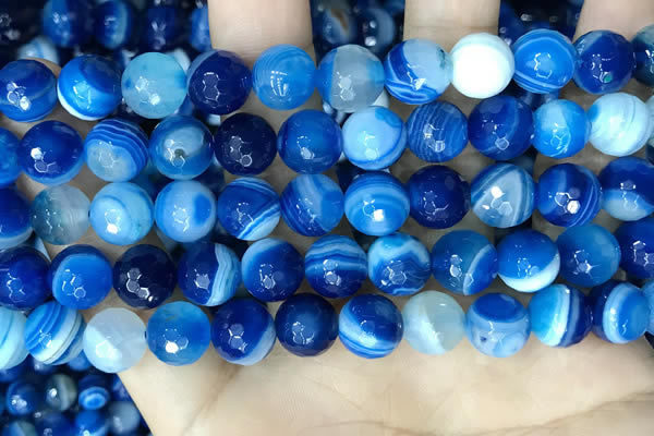 CAA5229 15.5 inches 10mm faceted round banded agate beads