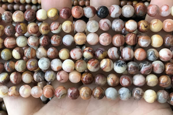 CAA5271 15.5 inches 6mm round natural red crazy lace agate beads