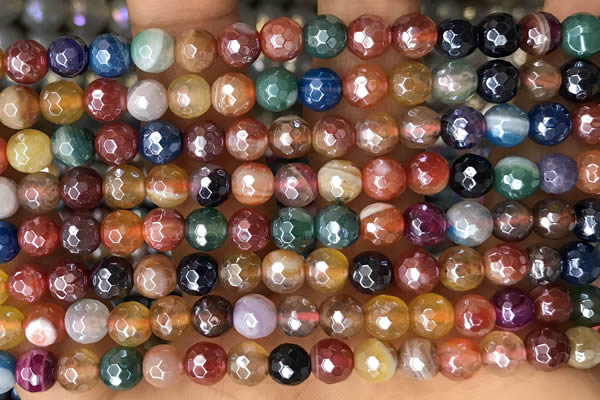 CAA5490 15 inches 6mm faceted round AB-color banded agate beads