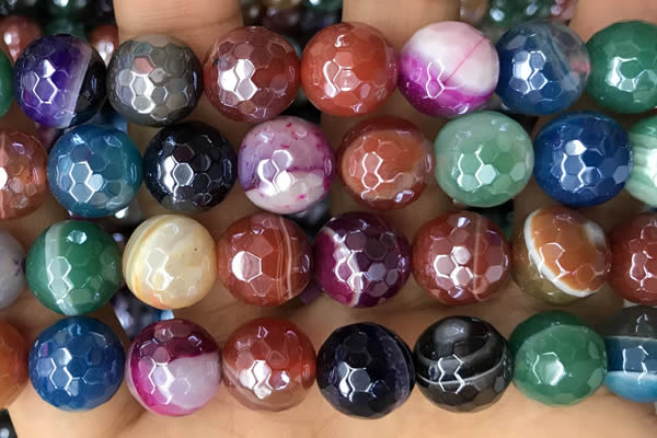 CAA5493 15 inches 12mm faceted round AB-color banded agate beads
