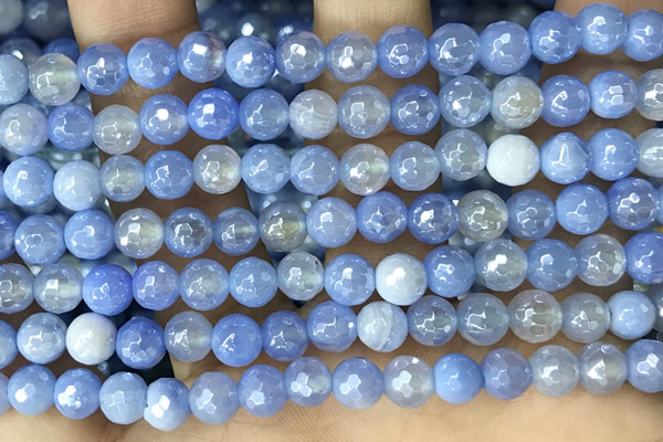 CAA5550 15 inches 6mm faceted round AB-color banded agate beads