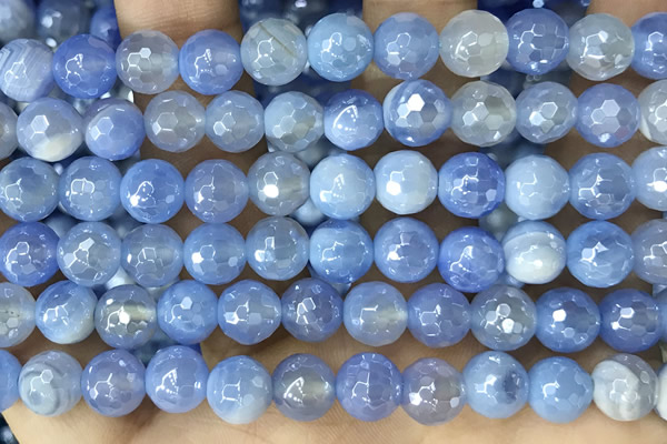 CAA5551 15 inches 8mm faceted round AB-color banded agate beads