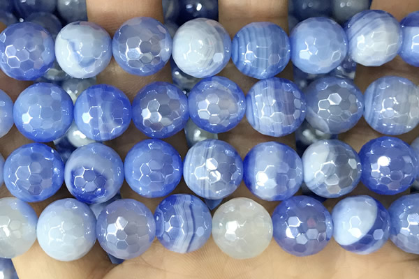 CAA5553 15 inches 12mm faceted round AB-color banded agate beads