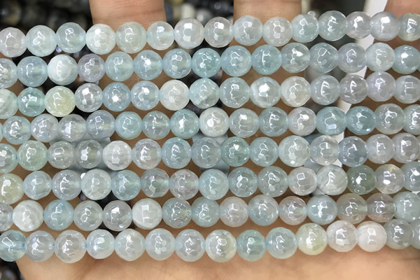 CAA5554 15 inches 6mm faceted round AB-color banded agate beads