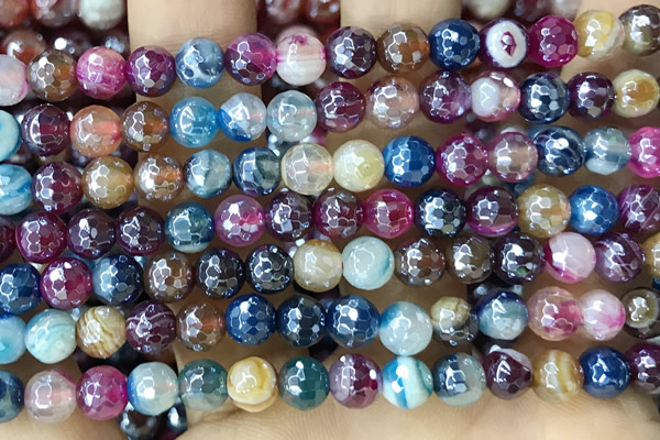 CAA5558 15 inches 6mm faceted round AB-color banded agate beads