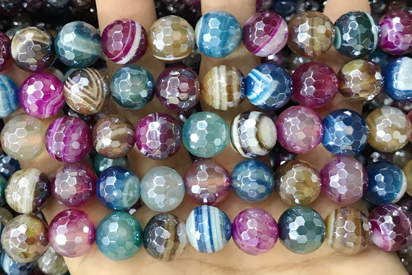 CAA5560 15 inches 10mm faceted round AB-color banded agate beads