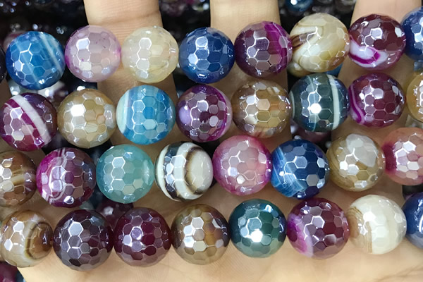 CAA5561 15 inches 12mm faceted round AB-color banded agate beads