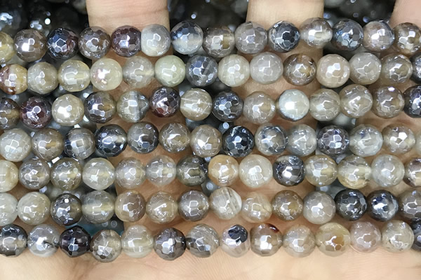 CAA5562 15 inches 6mm faceted round AB-color banded agate beads