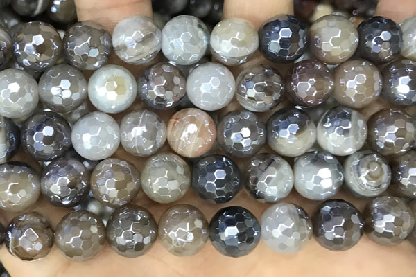 CAA5564 15 inches 10mm faceted round AB-color banded agate beads