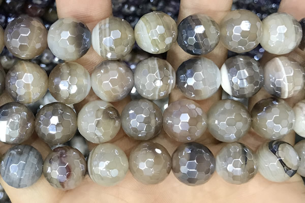 CAA5565 15 inches 12mm faceted round AB-color banded agate beads