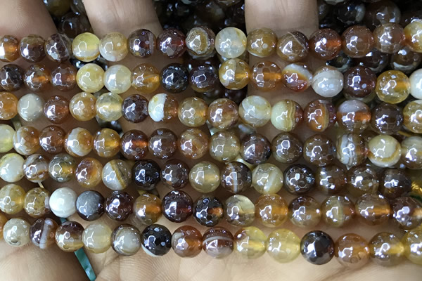 CAA5566 15 inches 6mm faceted round AB-color banded agate beads
