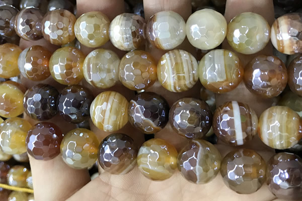 CAA5569 15 inches 12mm faceted round AB-color banded agate beads