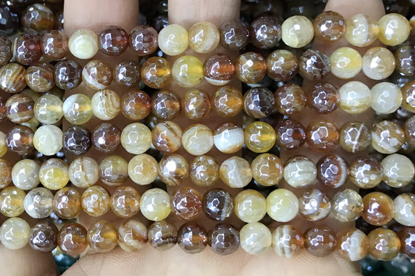 CAA5570 15 inches 6mm faceted round AB-color banded agate beads