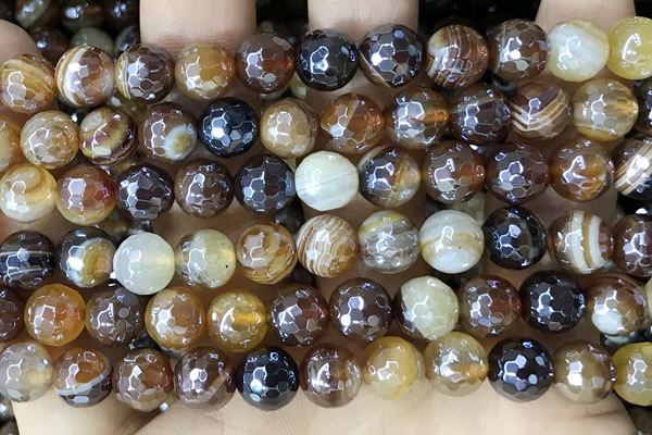 CAA5571 15 inches 8mm faceted round AB-color banded agate beads