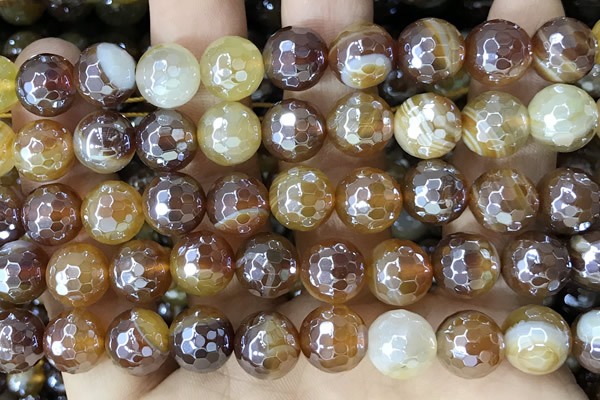 CAA5572 15 inches 10mm faceted round AB-color banded agate beads