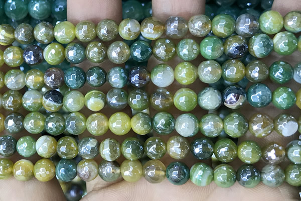 CAA5574 15 inches 6mm faceted round AB-color banded agate beads