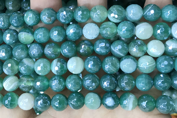 CAA5579 15 inches 8mm faceted round AB-color banded agate beads