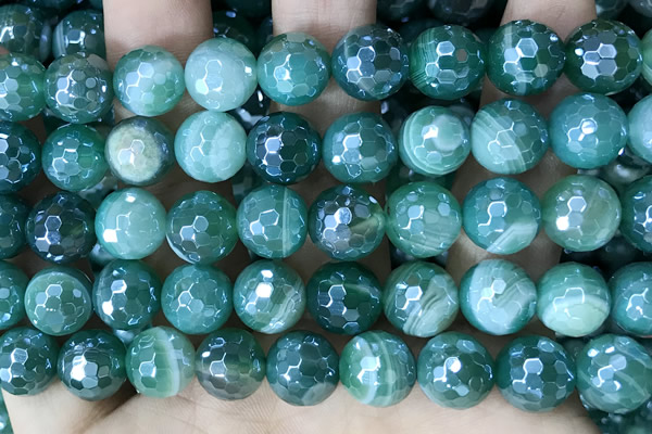 CAA5580 15 inches 10mm faceted round AB-color banded agate beads