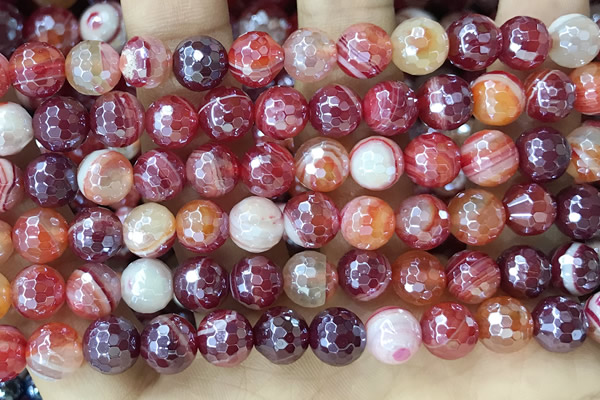 CAA5591 15 inches 8mm faceted round AB-color banded agate beads