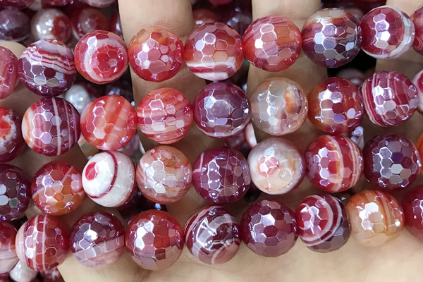 CAA5592 15 inches 10mm faceted round AB-color banded agate beads