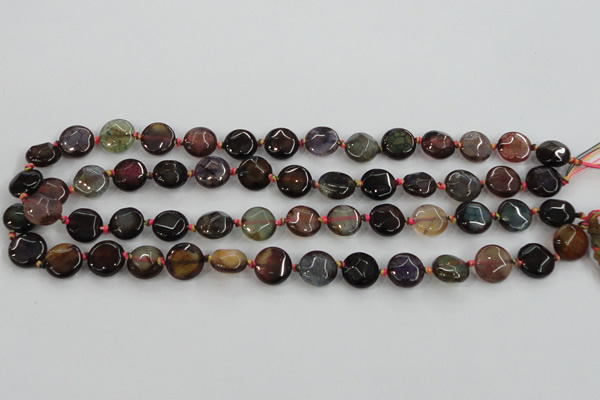 CAA560 15.5 inches 12mm faceted flat round dragon veins agate beads
