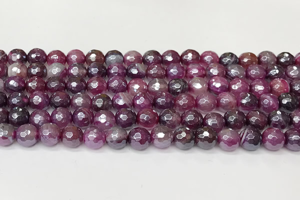 CAA5602 15 inches 10mm faceted round AB-color banded agate beads