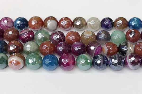 CAA5613 15 inches 12mm faceted round AB-color banded agate beads