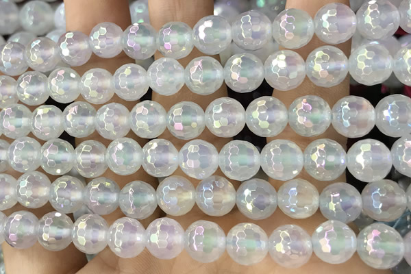 CAA5621 15 inches 8mm faceted round AB-color white agate beads