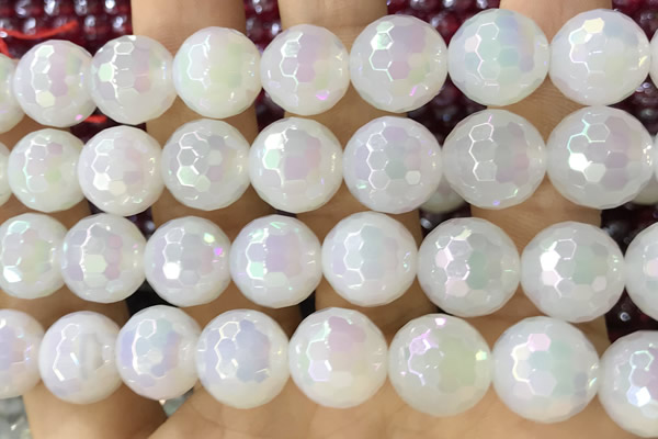 CAA5622 15 inches 10mm faceted round AB-color white agate beads