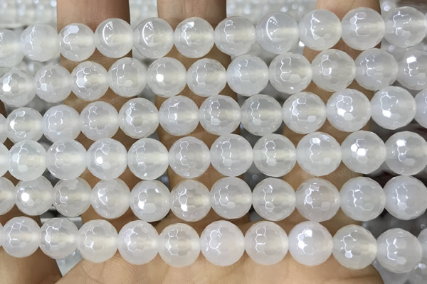 CAA5626 15 inches 8mm faceted round AB-color white agate beads
