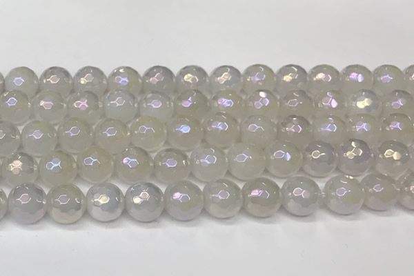CAA5632 15 inches 10mm faceted round AB-color white agate beads